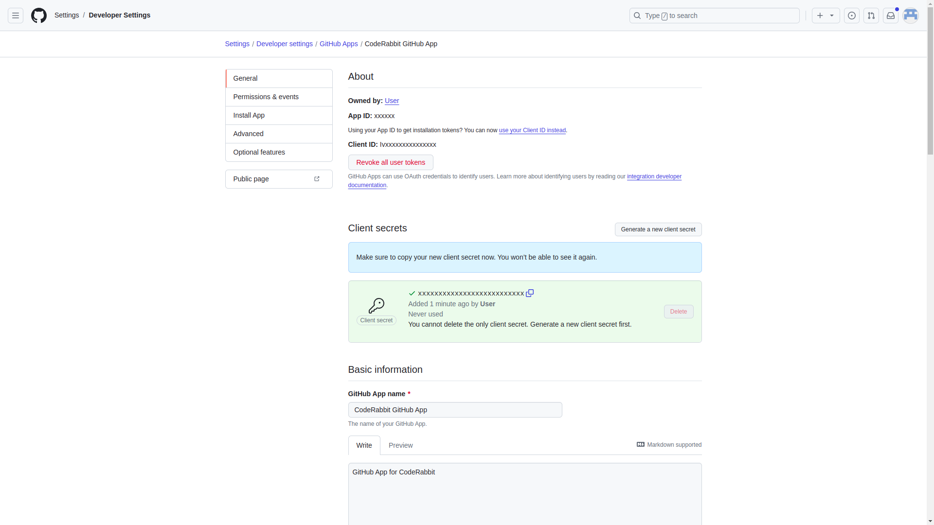 GitHub App Client ID &amp; Secret